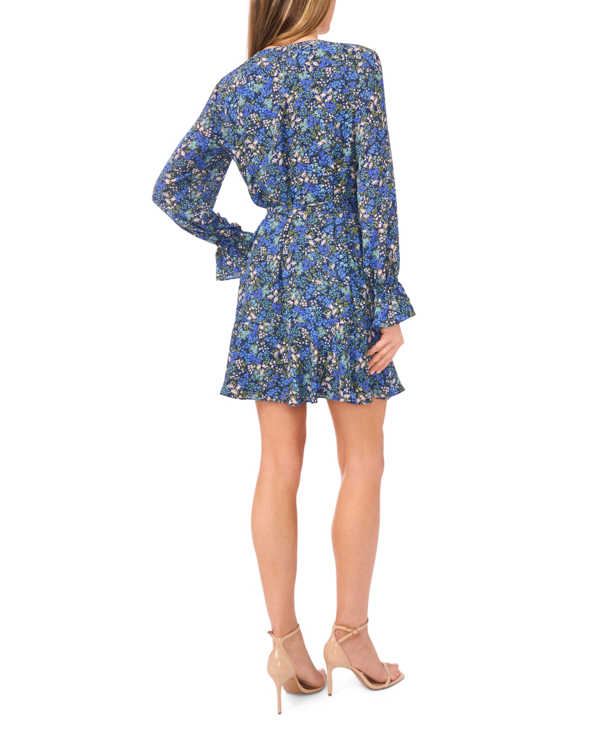 Cece Floral Long Sleeve Dress In Blue