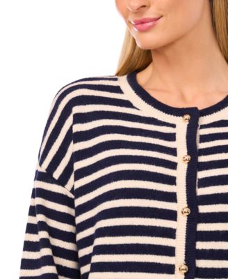 Women's Striped Long-Sleeve Cardigan Sweater