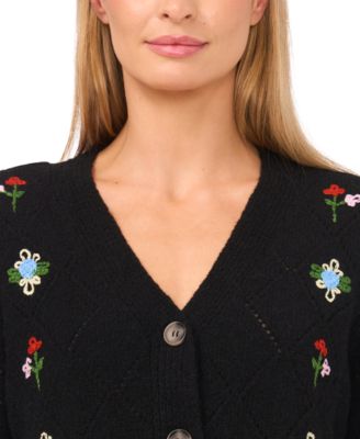 Women's Flower Embroidery Long-Sleeve Cardigan Sweater
