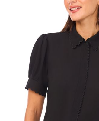 Women's Scallop Button-Down Short-Sleeve Top