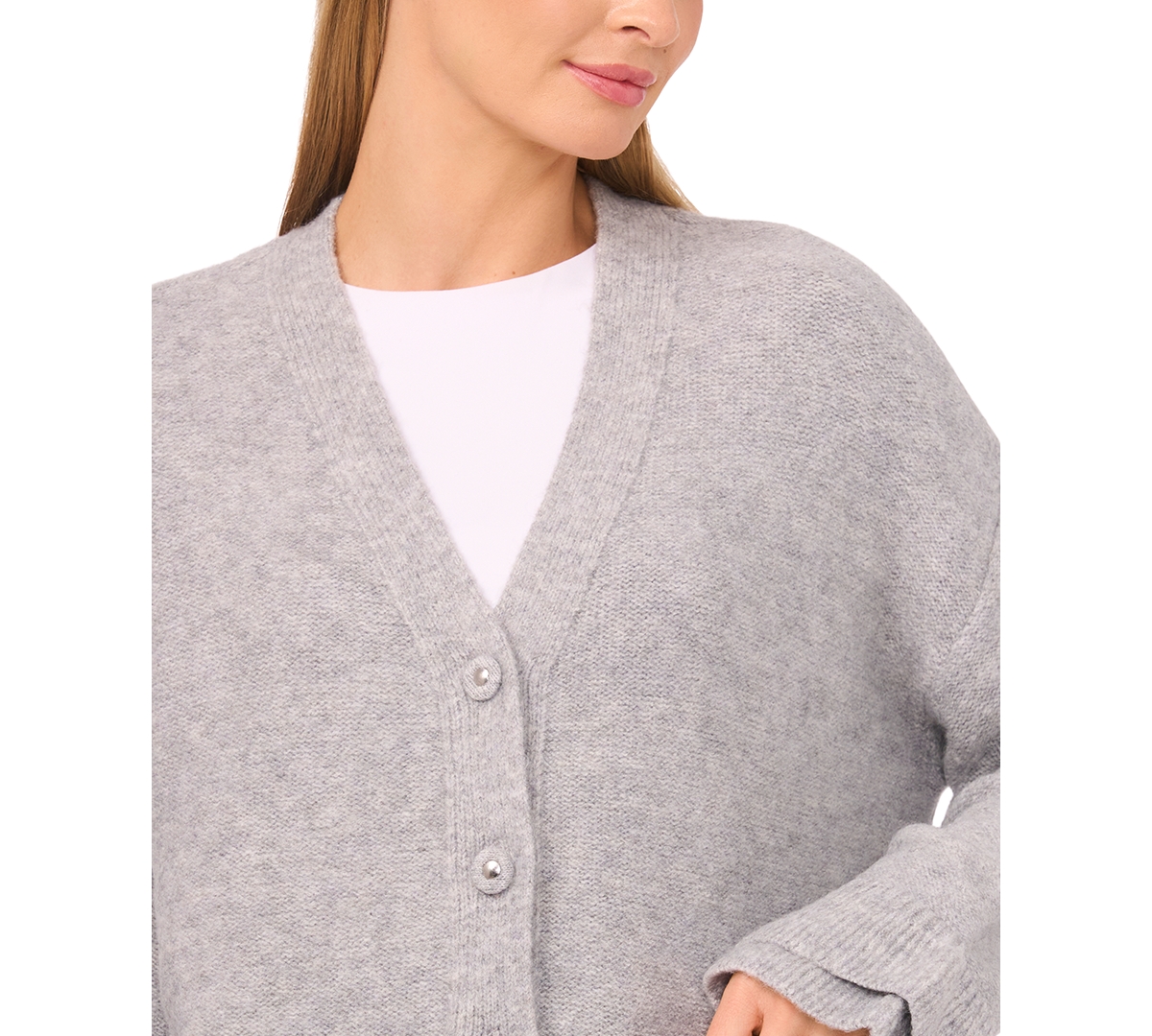 CeCe Women's V-Neck Ruffle Cuff Cardigan Sweater