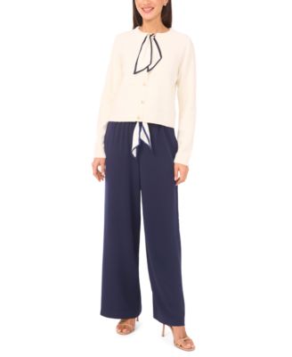 Women's Tie Scarf Long-Sleeve Cardigan Sweater