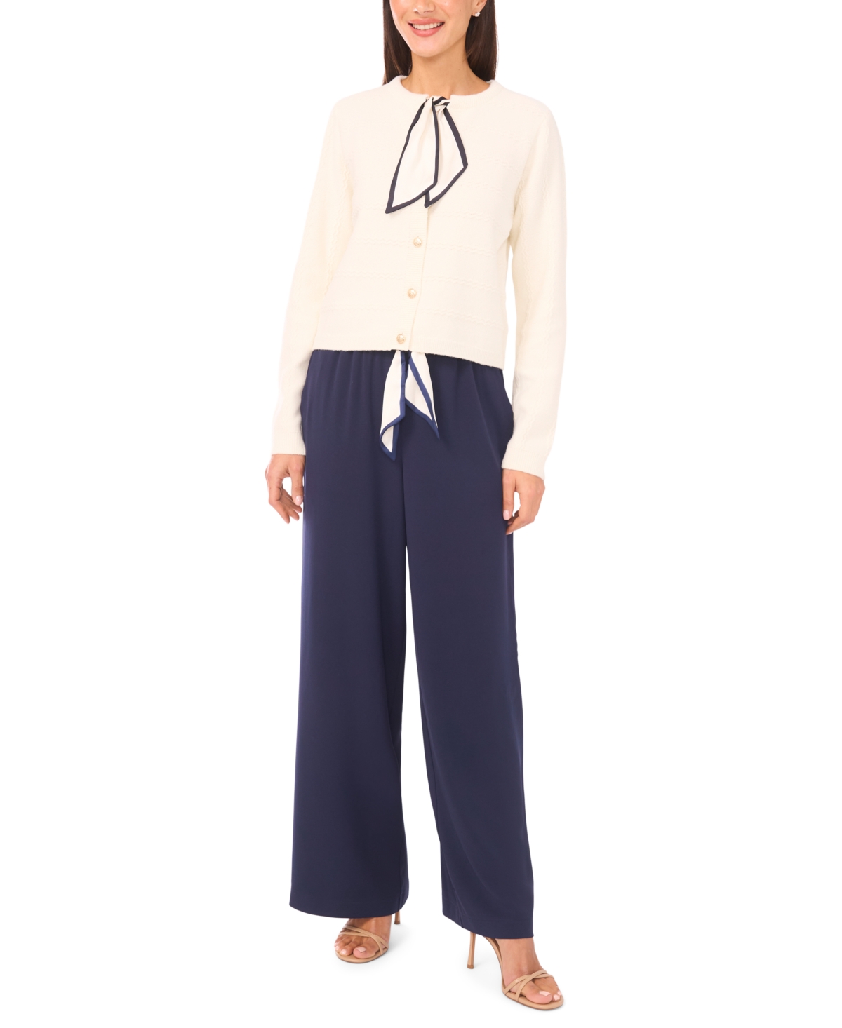 Cece Women's Tie Scarf Long-sleeve Cardigan Sweater In Neutral