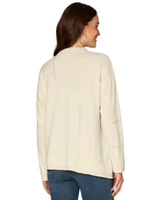 Petite Long-Sleeve Crewneck Mixed Media Knit Top