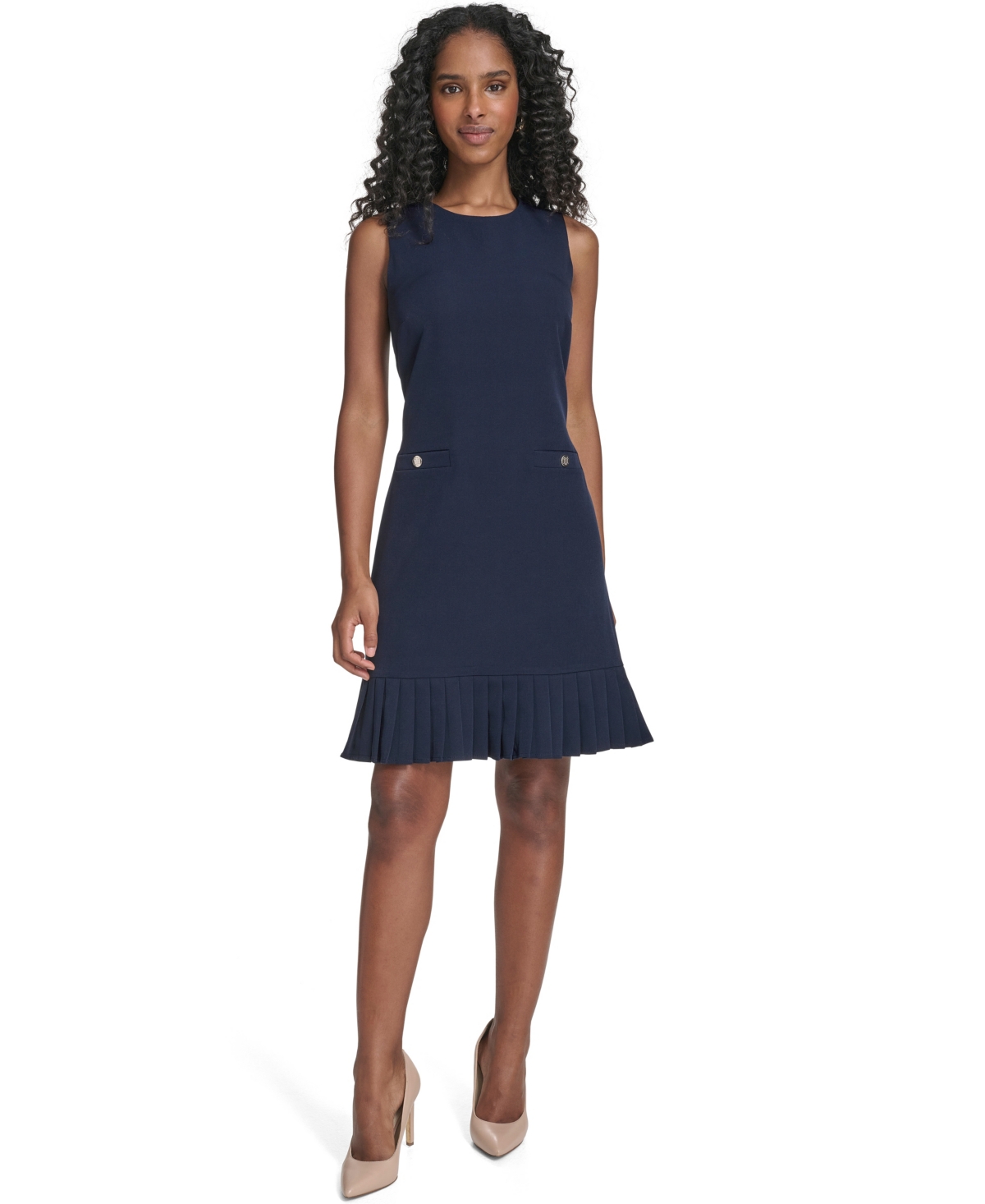 Tommy Hilfiger Women’s Pleated-Hem Shift Dress – Sky Captain