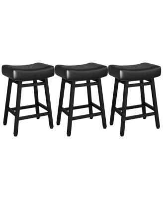24 Inches Bar Stools Set of 3, Saddle Kitchen Stools with PU Leather Cushion Counter Height Barstools for Kitchen Dining Cafe