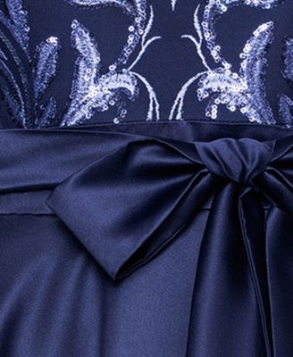 Women's Boat Neck Sequin Mesh Long Ball Gown