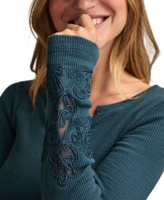 Women's Cutwork Notch Neck Top