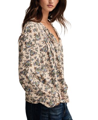 Women's Pintuck Floral Peasant Top