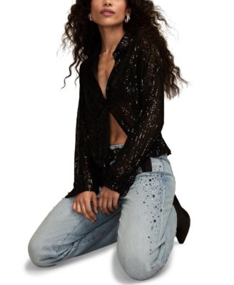 Women's Sequin Button-Down Shirt
