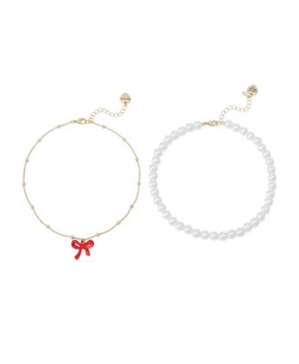 Faux Stone Love Spell Cultivated Pearl Bow Choker Necklace Set