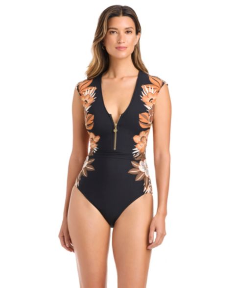 Женские купальники Bleu by Rod Beattie Women's Moddy Blooms Printed Cap-Sleeve Swimsuit