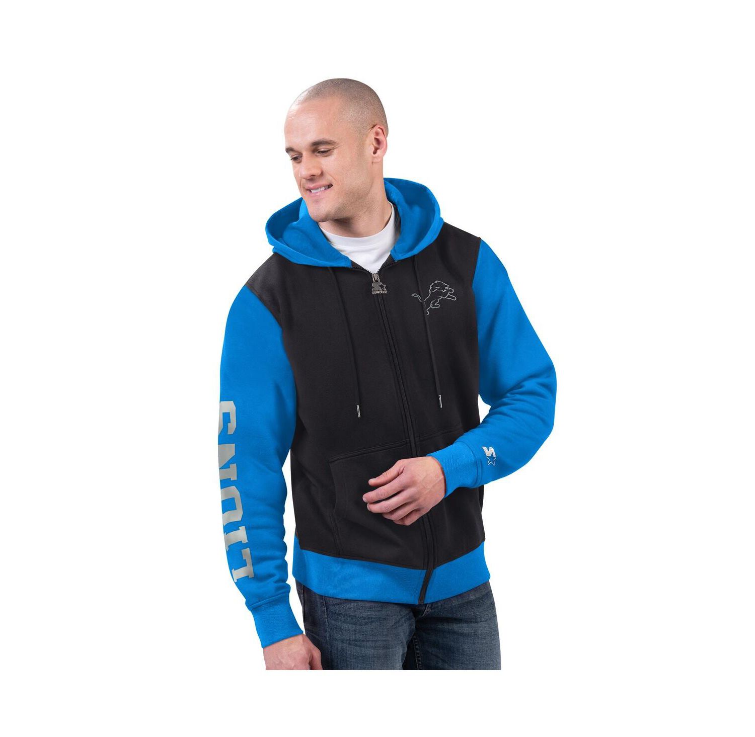 Men's Black/Blue Detroit Lions Thursday Night Gridiron Full-Zip Hoodie