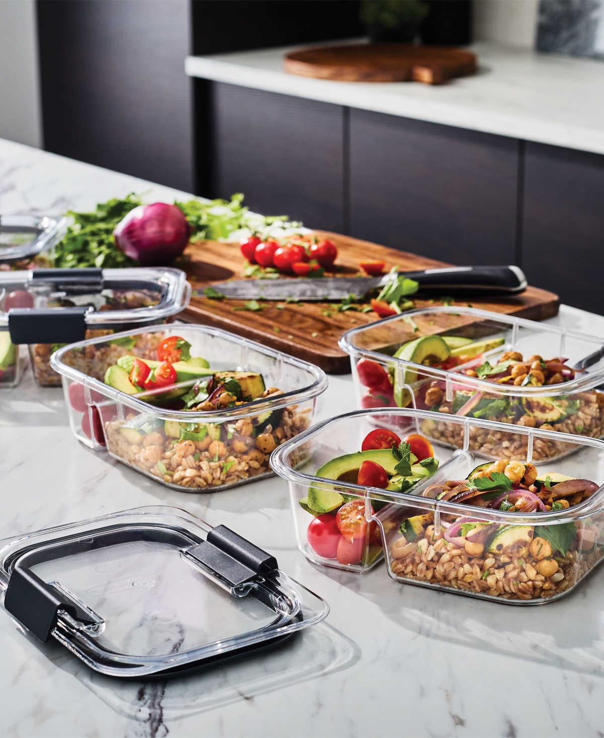 Rubbermaid Brilliance 2.85-cup Meal Prep 2-compartment Food Storage Containers, 5-pack In Transparent