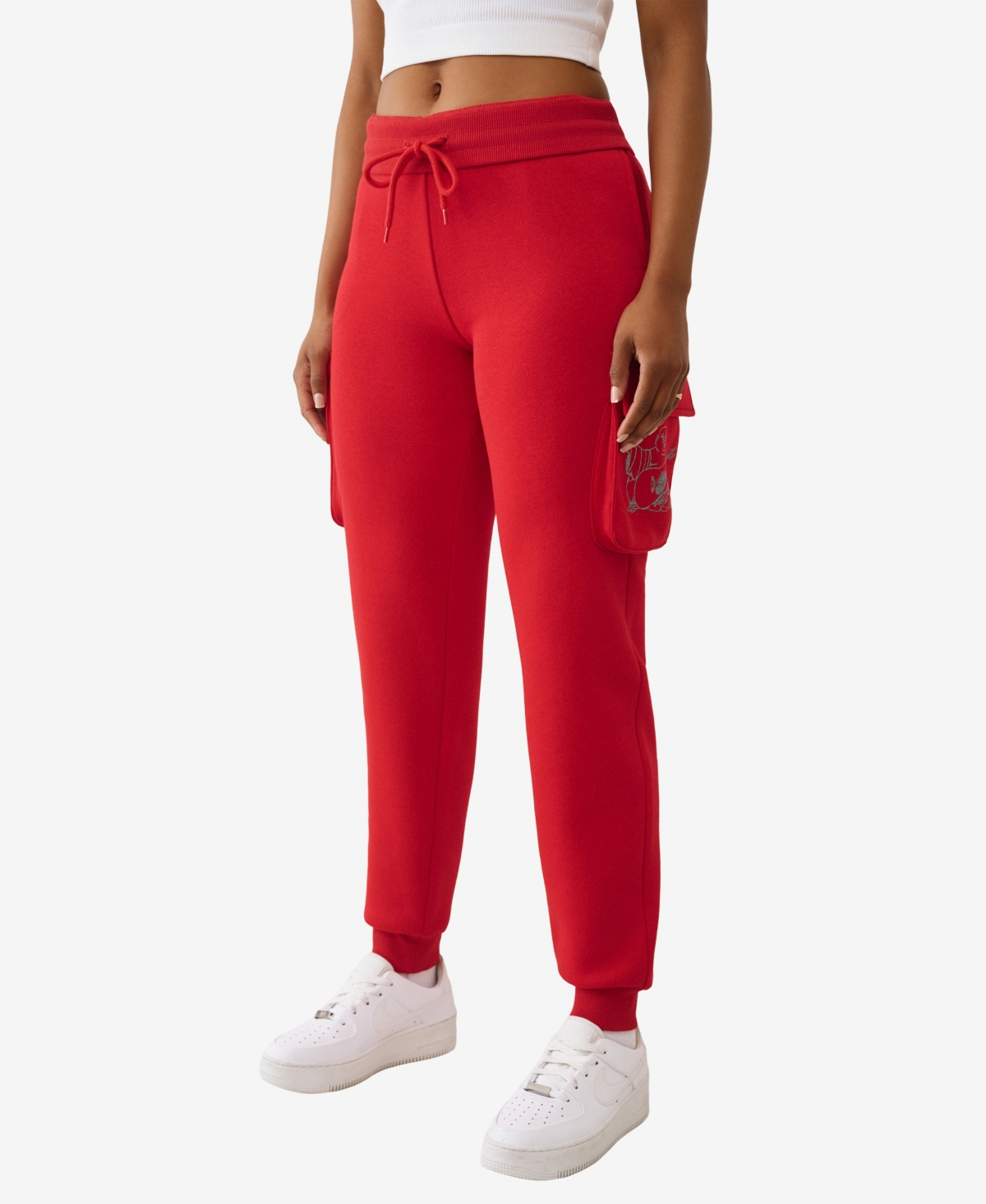 True Religion Women's Buddha Fold Over Cargo Jogger Pants