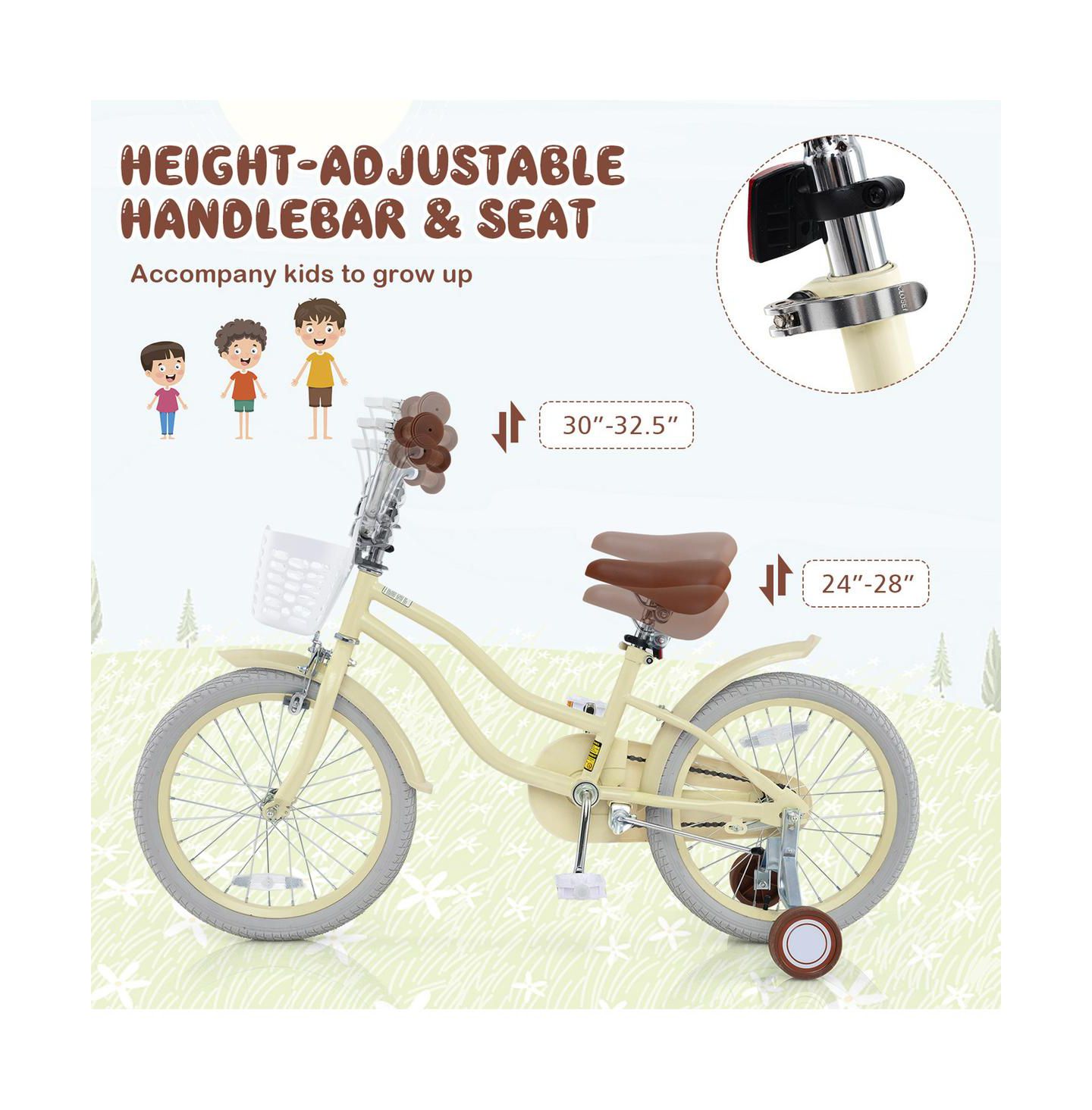 Детская игрушка SUGIFT 18 Inch Adjustable Kids Bike with Training Wheels, Ages 3-8, цвет: Бежевый — фото 4