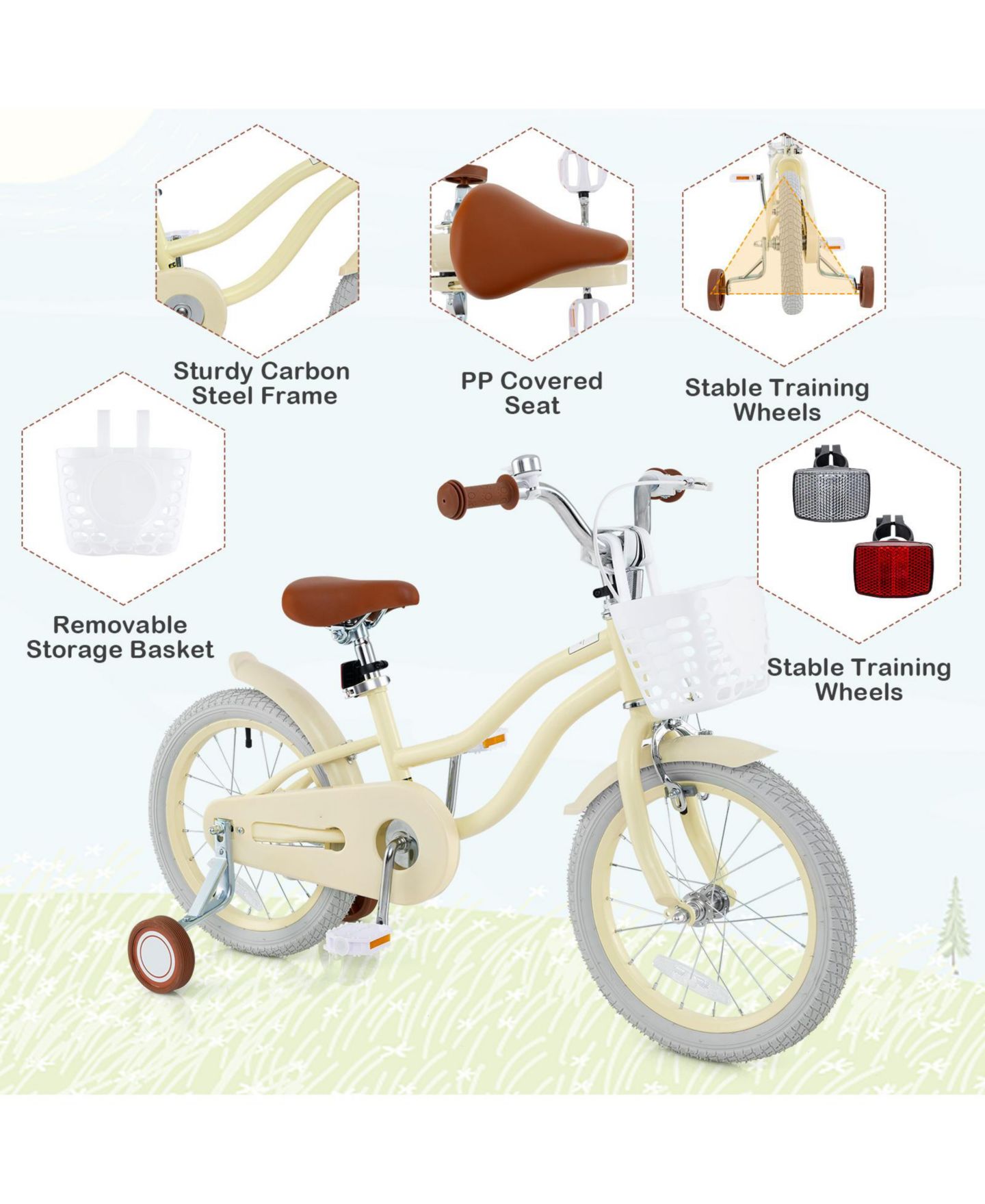 Детская игрушка SUGIFT 18 Inch Adjustable Kids Bike with Training Wheels, Ages 3-8, цвет: Бежевый — фото 9