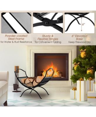 19 Inch Folding Fireplace Log Rack with Convenient Handle