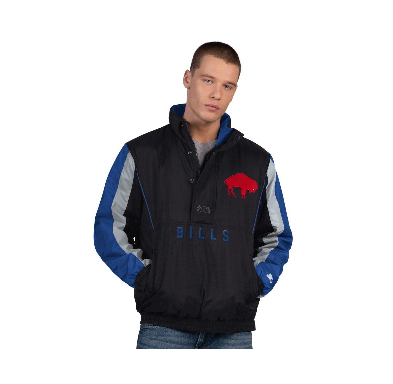 Men's Black Buffalo Bills Thursday Night Gridiron Vintage Logo Half-Zip Jacket