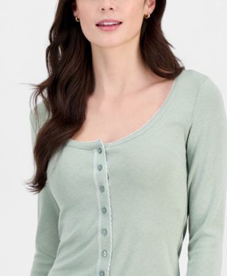 Juniors' Picot-Trim Pointelle Cardigan Knit Long-Sleeve