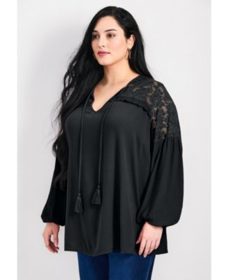 Women's Plus Size Marcie Lace Yoke Long Sleeve Top