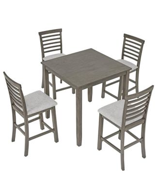 5-Piece Counter Height Dining Table and Chairs Set, Bar Table with Upholstered Stools for Kitchen or Apartment