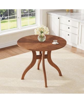 3-Piece Round Dining Table Set, 39.4" Solid Wood Table with Inlaid Top and 2 Upholstered Chairs for Kitchen