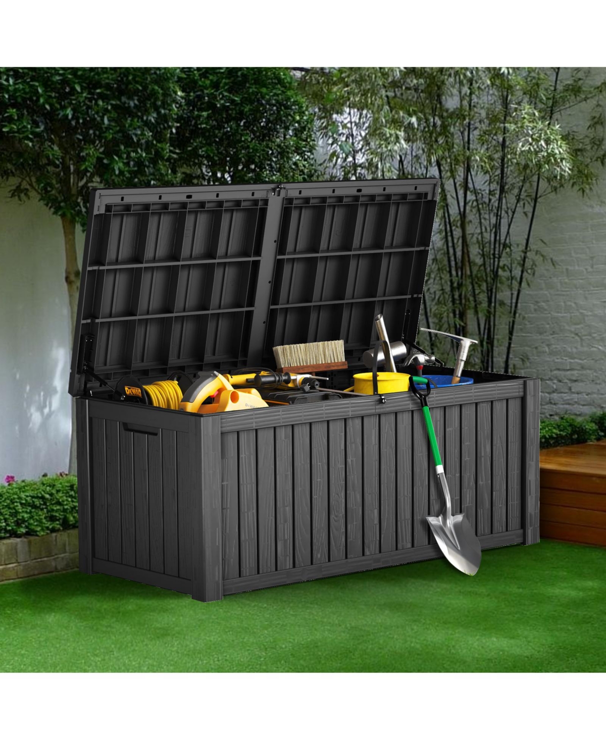 Patio Waterproof Resin Deck Box Lockable Outdoor Storage Garden Tools