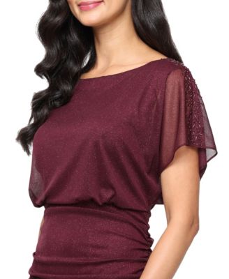 Women's Glitter Mesh Ruched Waist Long Dress