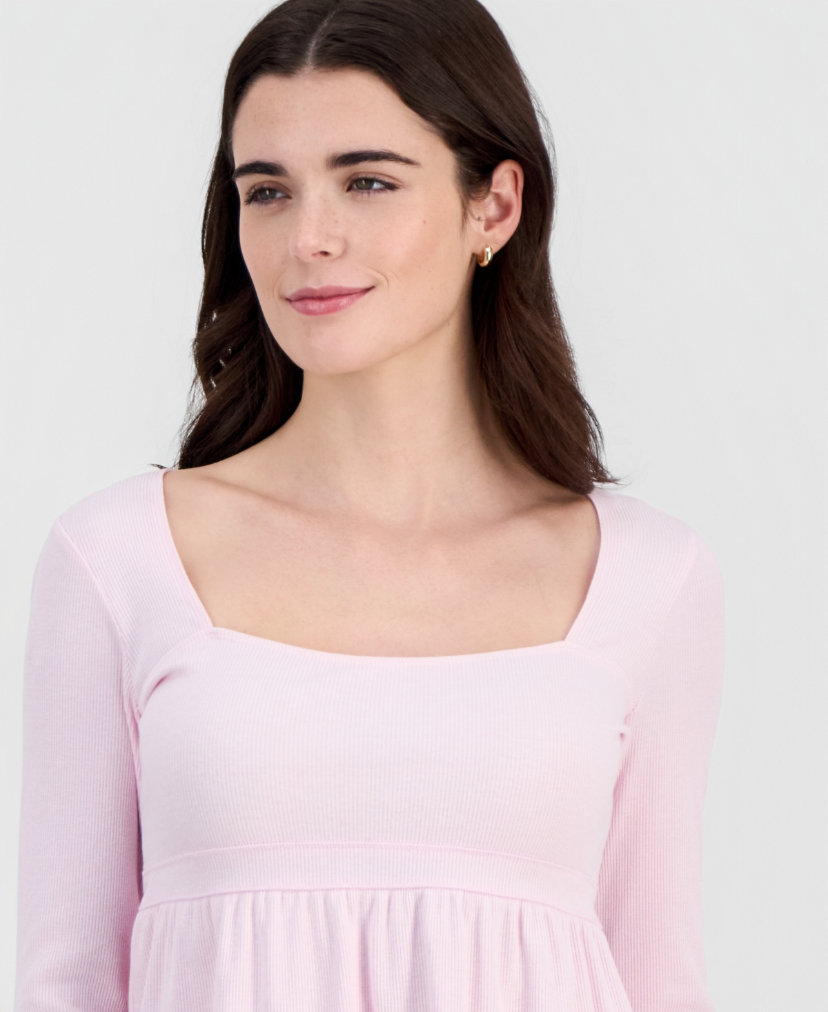 Madden Girl Juniors' Long Sleeve Ribbed Babydoll Top