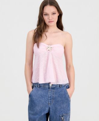 Just Polly - Juniors' Textured Sweetheart-Neck Strapless Top