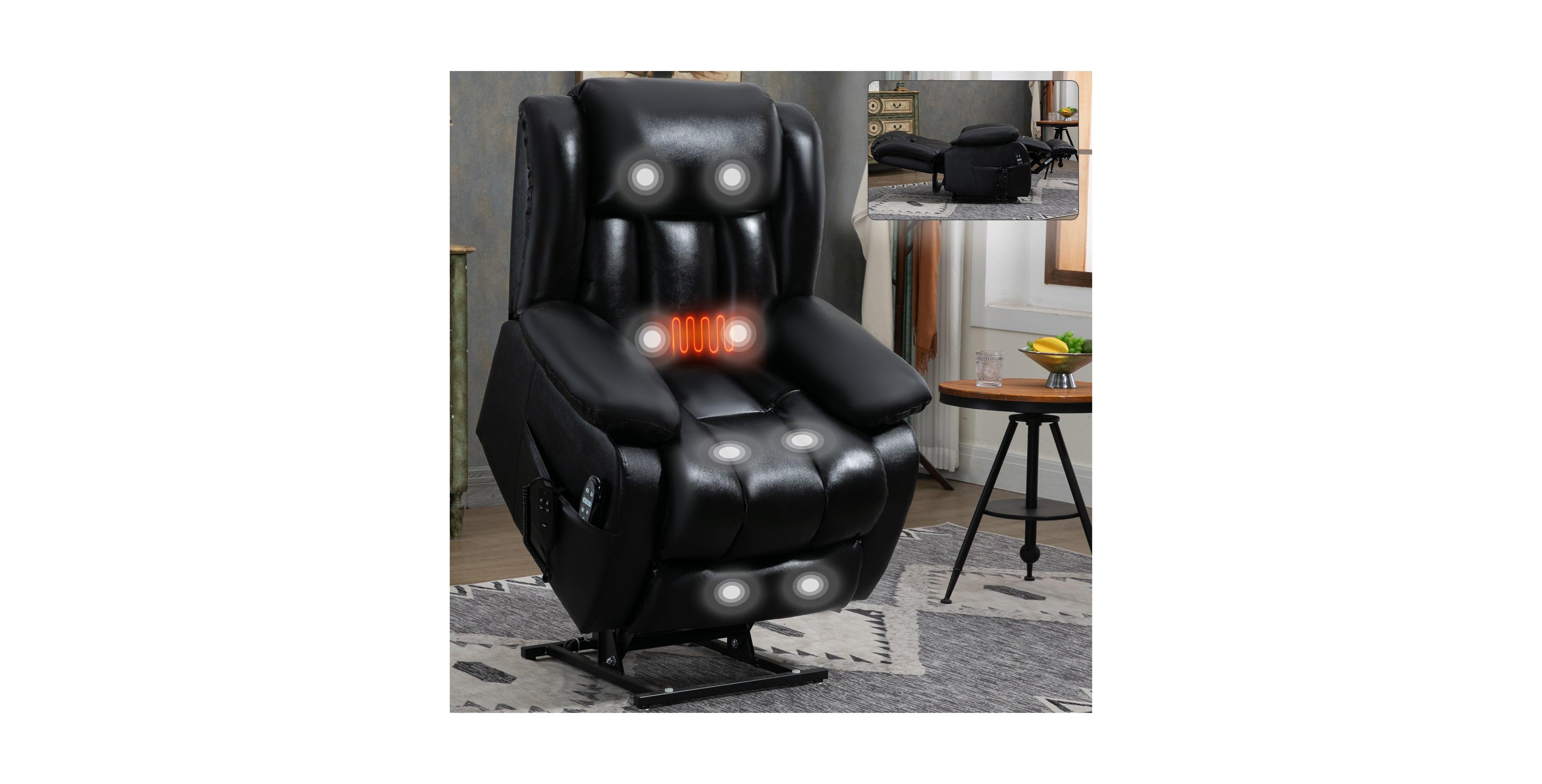 Clihome Dual Motor Infinite Position Up to 350 Lbs Electric Genuine Leather Power Lift Recliner Chair with 8-Point Vibration Massage