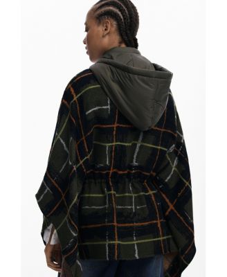 Women's Checkered poncho with padded hood