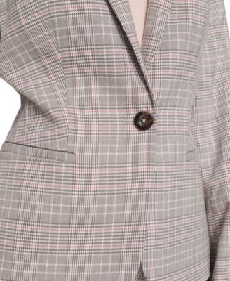 Women's Plaid One Button Blazer Jacket