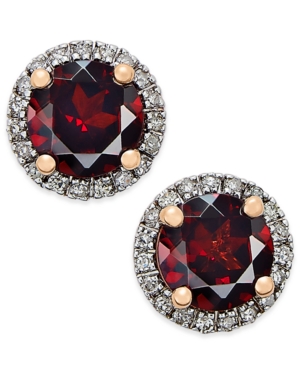 image of Garnet (1-3/4 ct. t.w.) and Diamond (1/6 ct. t.w.) Stud Earrings in 14k Rose Gold