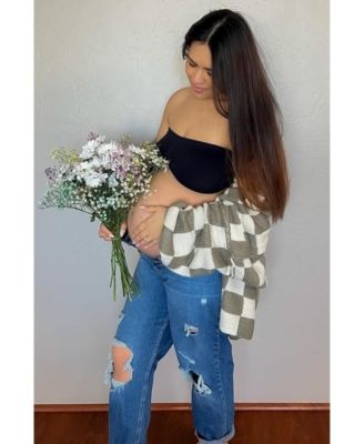 Maternity Taupe Checkered Print Oversized Cardigan
