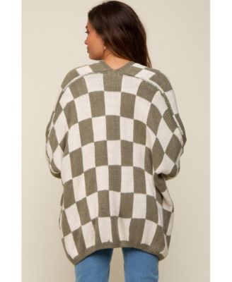Maternity Taupe Checkered Print Oversized Cardigan
