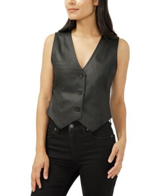 Women's Black Coated Denim Vest