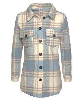 Women's Plaid Shirt Jacket Stylish Button-Up Lightweight Outerwear