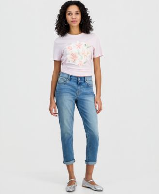 Juniors' Lily Flower Crewneck Short-Sleeve T-Shirt