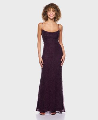 Alex & Sophia - Juniors' Embellished Cowlneck Sleeveless Gown