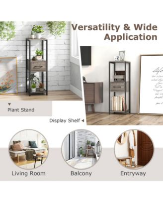 2 Pack 3 Tier Tall Metal Plant Stand with Drawer and Display Shelf
