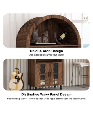 71" Farmhouse Arched Bar Cabinet with Wine Rack, Glass Holder, Whiskey Station for Living & Dining Rooms