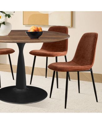 5-Piece Round Dining Table Set with Metal Base and Walnut Top, Modern Kitchen Table and Chairs for 4, Space-Saving Small Dining Set