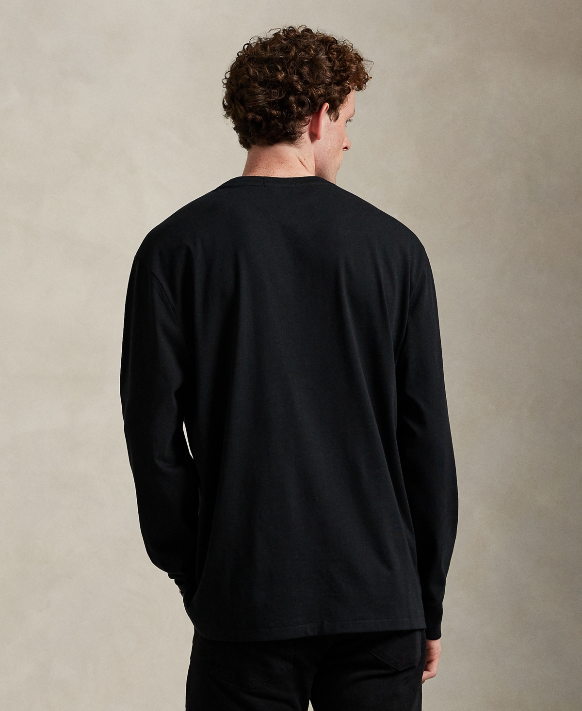 Polo Ralph Lauren Men's Long-sleeve Plaid-logo Applique T-shirt In Black