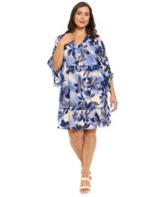 London Times - Plus-Size Printed V-Neck Dress