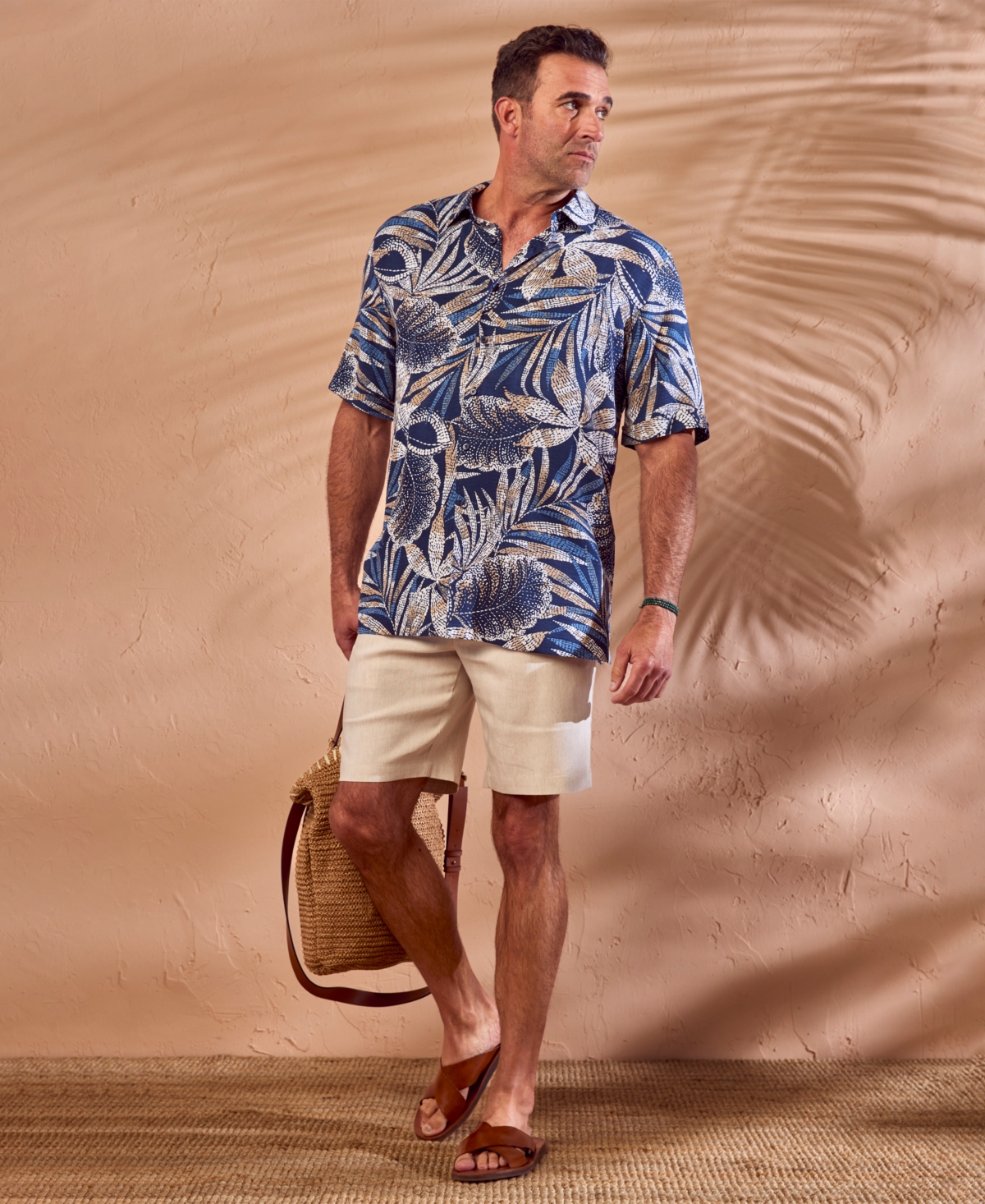 Cubavera Men's Big & Tall Pointillism Tropical Print Button Down Shirt