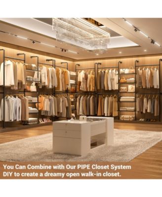 6.42FT Industrial Metal Pipe Clothing Rack, Reversible Clothes Rack with 5 Shelves and 4 Hanging Rods