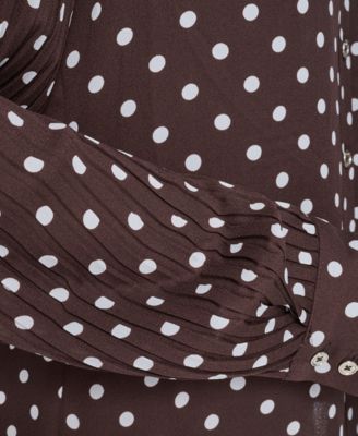 Women's Dot Pleated-Sleeve Button-Up Top