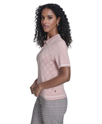 Women's Pointelle Polo Collared Sweater